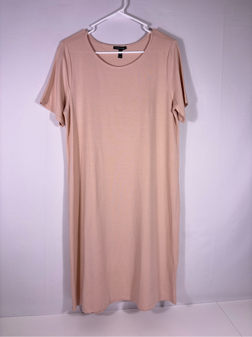 Eileen Fisher Tencel Jersey Midi Dress Blush Pink Short Sleeve Size Medium